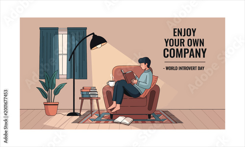 Person enjoying own company reading a book in a cozy living room with self care