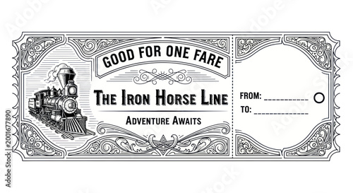 Vintage Locomotive Train Railroad Ticket.