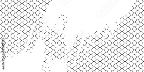 Fényképezés Wire mesh fence isolated on white background