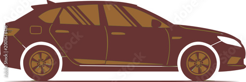 Modern car shows a sleek brown side profile graphic.