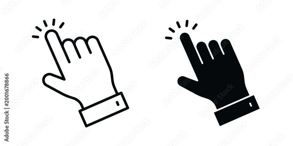 Obraz premium Hand click icon with line stroke and black silhouette style