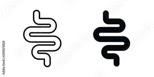 Gut constipation icon with line stroke and black silhouette style