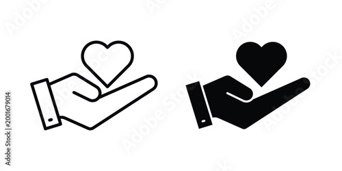 Quadro su tela Heart in hand icon with line stroke and black silhouette style