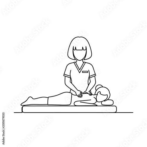 Line Art Illustration of a Massage Therapist Giving a Back Massage to a Client