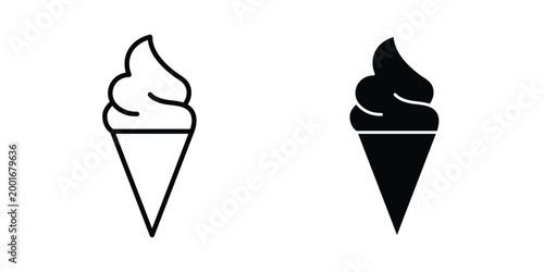 Ice cream icon with line stroke and black silhouette style