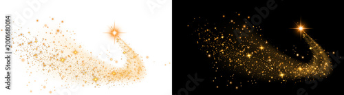 PNG image of Vibrant glowing golden particles and a shooting star swirl elegantly on transparent background