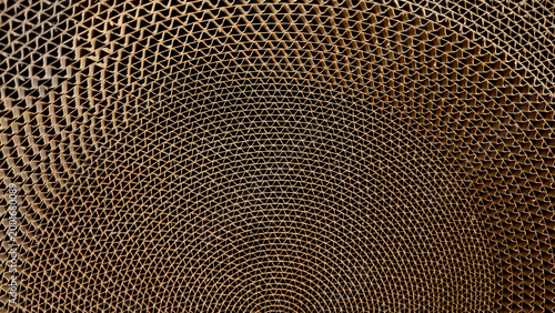 Bild auf Leinwand Top view of rolled brown corrugated cardboard sheet showing unique wavy spiral pattern