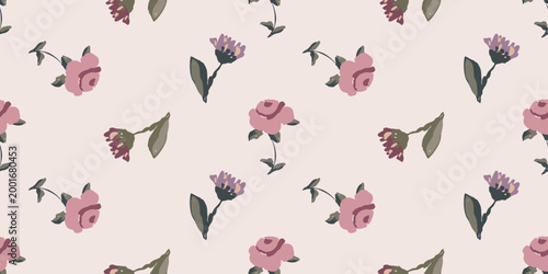 Hand drawn rose and wildflower seamless pattern abstract floral cottage cute design.