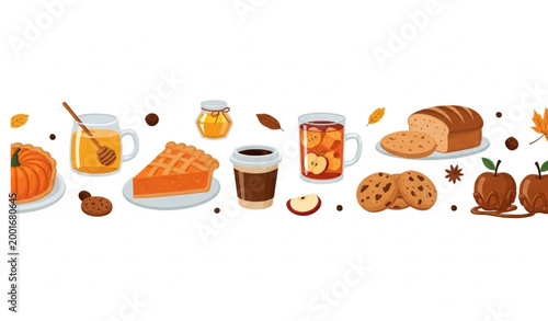 Autumn food banner vector pumpkin pie apple cider coffee bread cookies seasonal menu design