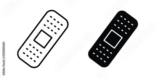 Medical patch icon with line stroke and black silhouette style