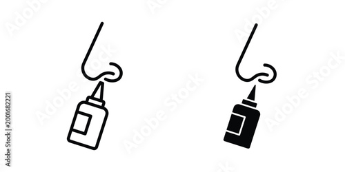 Nasal spray icon with line stroke and black silhouette style