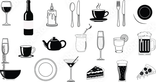 Black and white of kitchenware and utensils cooking