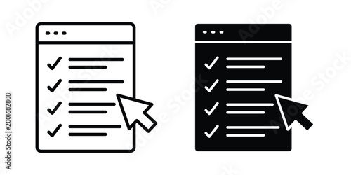 Online exam test icon with line stroke and black silhouette style