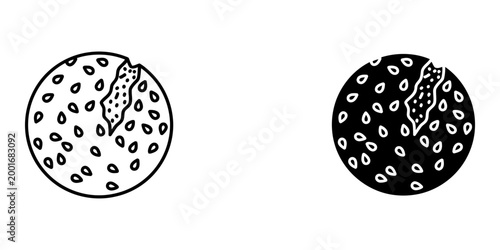Sesame ball snack crispy fried dough dessert vector illustration for chinese street food culinary theme design elements for bakery menu graphics and sweet pastry shop sticker printing for web use.