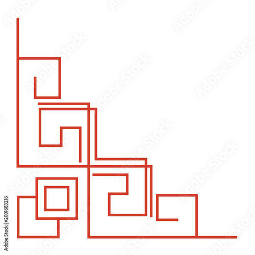 Traditional Red Chinese Geometric Corner Border Element