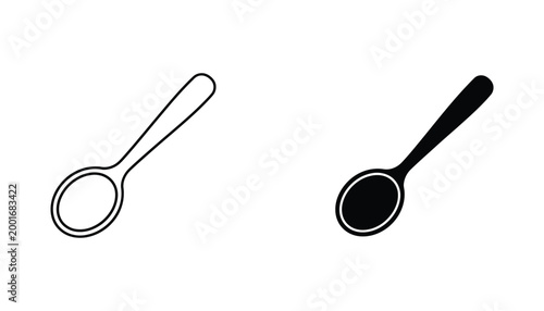 Simple kitchen spoon utensil icon in outline and solid vector styles for cooking and culinary or dining and restaurant menu interface design elements for food and beverage mobile applications