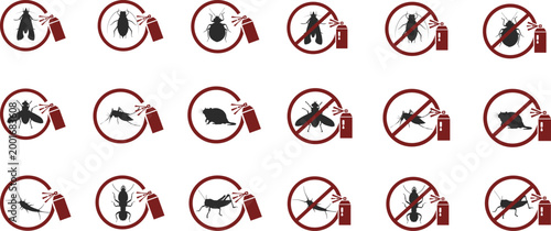 Set of Pest Control Spray Icons Insect Rodent Disinfection Vector Flat UI