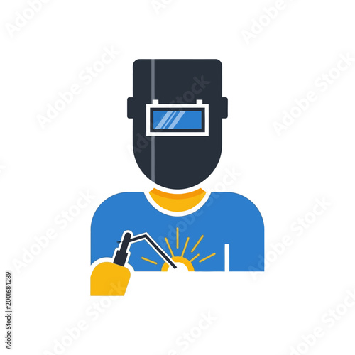 Welder Worker with Welding Mask and Torch, Sparks Flying, Industrial Occupation