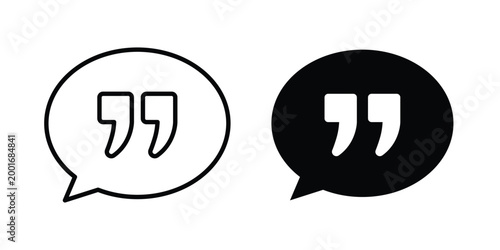Quote Mark icon with line stroke and black silhouette style