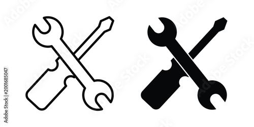 Repair icon with line stroke and black silhouette style