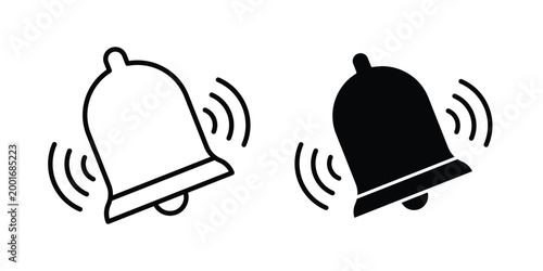 Ringing bell icon with line stroke and black silhouette style