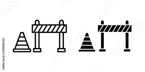Roadblock icon with line stroke and black silhouette style