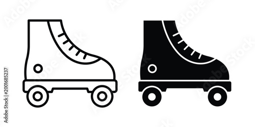 Roller skates icon with line stroke and black silhouette style