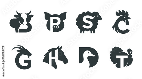 Alphabet animal letters logo design.