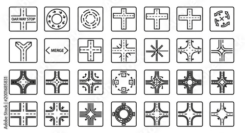Collection of Road Intersection Symbols and Icons.