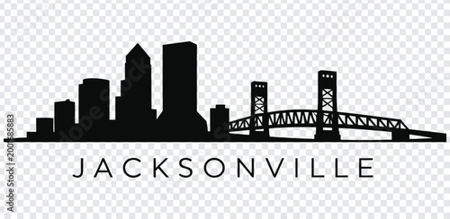 Black silhouette of jacksonville city skyline with bridge