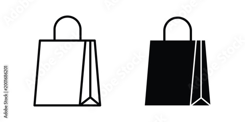 Shopping bag icon with line stroke and black silhouette style