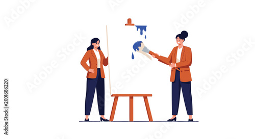 Creative teamwork, collaboration, painting illustration, artistic workflow, modern design