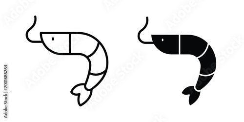 Shrimp icon with line stroke and black silhouette style