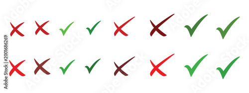 Checkmark icon and red cross vector, right, checkbox, checklist set. Vector illustration, Check tick and x cross symbols for validation, confirmation.