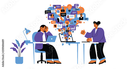 Business people, office workers, collaboration, teamwork, communication, vector illustration
