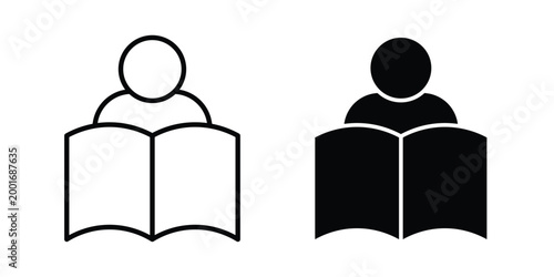 Study icon with line stroke and black silhouette style