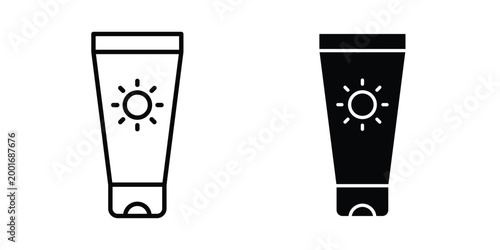 Sunscreen icon with line stroke and black silhouette style