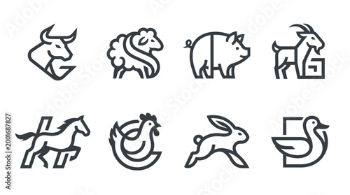 Black line animal icons on white.