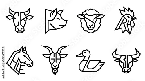 Black line art animal head icons 1.