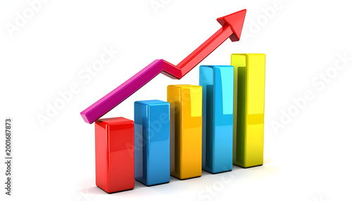 Colorful 3D Bar Graph with Upward Trending Arrow Illustrating Growth. Free Download Colorful 3D Bar Graph with Upward Trending Arrow Illustrating Growth. - GFXLoad