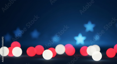 Abstract patriotic bokeh lights and stars background for 4th of July Independence Day celebration