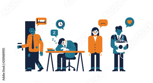 Business team, office workers, communication icons, flat design, vector graphics