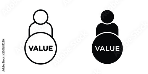 Value icon with line stroke and black silhouette style