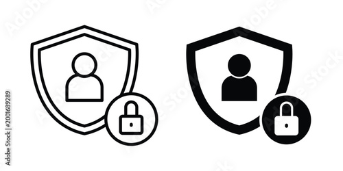 User protection icon with line stroke and black silhouette style