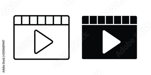 Video icon with line stroke and black silhouette style