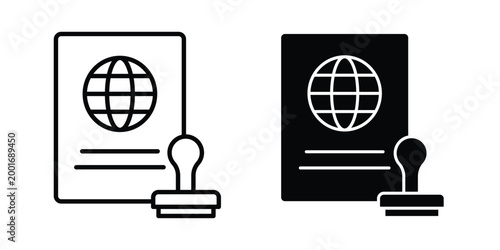 Visa icon with line stroke and black silhouette style