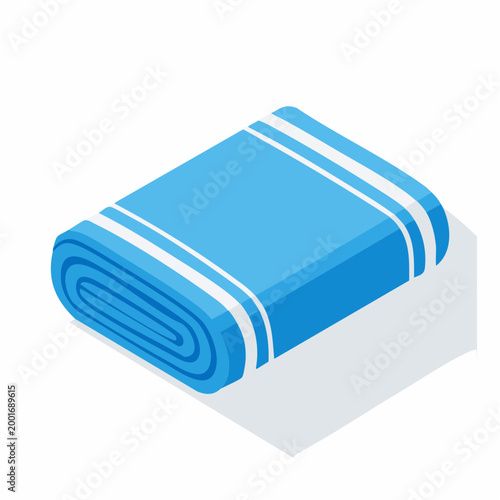 Rolled Blue Beach Towel with White Stripes