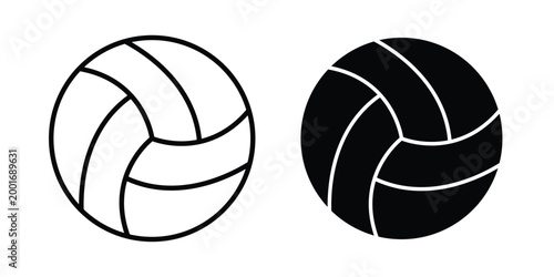 Volleyball icon with line stroke and black silhouette style