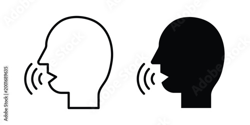Voice recognition icon with line stroke and black silhouette style