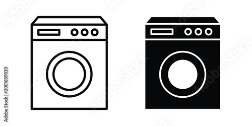 Washing machine icon with line stroke and black silhouette style